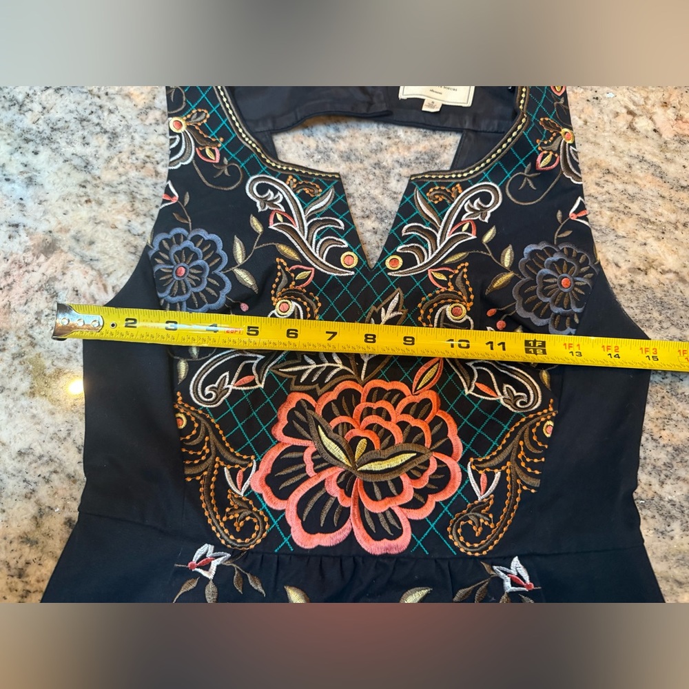 Anthropology Moulinette Soeurs Embroidered Black Dress. Fully lined. Size 0 - Picture 9 of 14